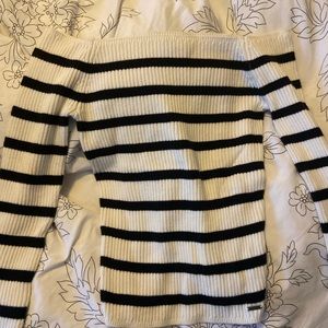 Black & White Striped Hollister Off-the-Shoulder Sweater